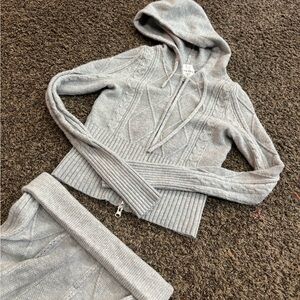 Gray Cable Knit Hoodie and Pants Set